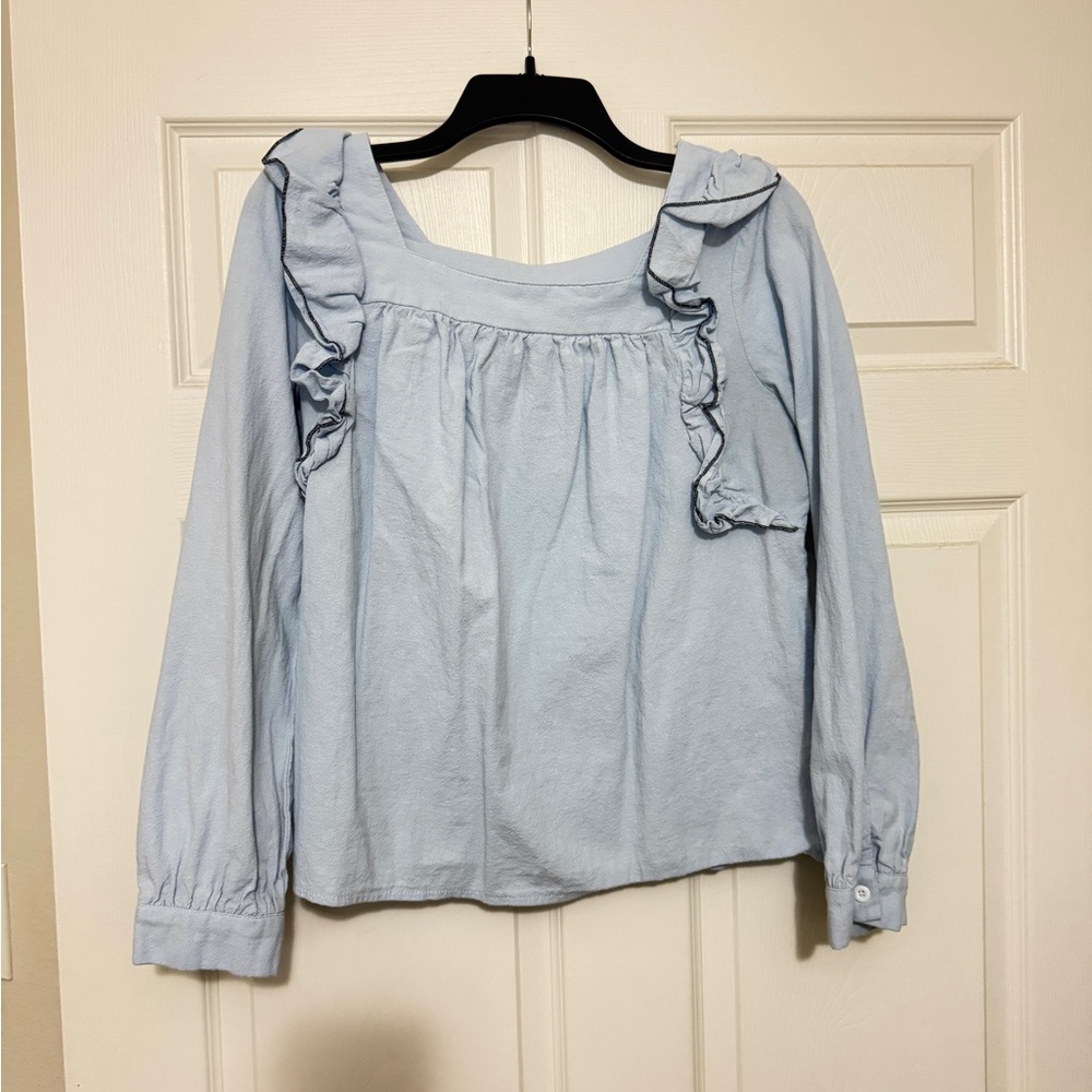 SHEIN Sky Blue Ruffled Blouse